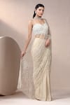 Shop_Chaashni by Maansi and Ketan_Ivory Chinnon Chiffon Embroidered Pearl Bead Pre-draped Saree With Blouse _Online_at_Aza_Fashions