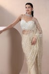 Chaashni by Maansi and Ketan_Ivory Chinnon Chiffon Embroidered Pearl Bead Pre-draped Saree With Blouse _at_Aza_Fashions