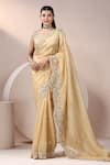 Buy_Chaashni by Maansi and Ketan_Yellow Pure Organza Embellished Pearl Leaf Hem Saree With Blouse _at_Aza_Fashions