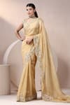 Buy_Chaashni by Maansi and Ketan_Yellow Pure Organza Embellished Pearl Leaf Hem Saree With Blouse _Online_at_Aza_Fashions