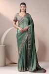 Buy_Chaashni by Maansi and Ketan_Green Organza Embroidered Resham Plunge Hem Saree With Blouse _at_Aza_Fashions