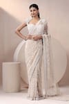 Buy_Chaashni by Maansi and Ketan_Beige Net Embroidered Pearl Sweetheart Saree With Blouse _at_Aza_Fashions