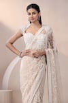 Shop_Chaashni by Maansi and Ketan_Beige Net Embroidered Pearl Sweetheart Saree With Blouse _Online_at_Aza_Fashions