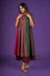 Buy_MANTRA_Multi Color Handloom Cotton Mangalgiri Colorblocked Boat Pintuck Play Dress _at_Aza_Fashions