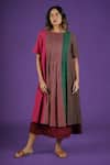 Shop_MANTRA_Multi Color Handloom Cotton Mangalgiri Colorblocked Boat Pintuck Play Dress _Online_at_Aza_Fashions