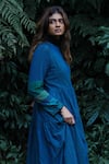 Buy_MANTRA_Blue Handloom Cotton Mangalgiri Striped Round Neck Tiered Midi Dress _Online_at_Aza_Fashions