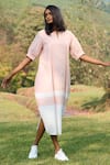 Buy_MANTRA_Pink Kerala Handloom Print Stripe Notched Slit Peg Dress _Online_at_Aza_Fashions