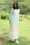 Buy_MANTRA_Green Kerala Handloom Print Stripe Round Button Down Dress _at_Aza_Fashions