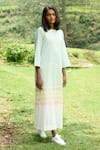 Shop_MANTRA_Green Kerala Handloom Print Stripe Round Button Down Dress _at_Aza_Fashions