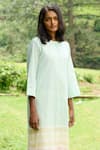 MANTRA_Green Kerala Handloom Print Stripe Round Button Down Dress _Online_at_Aza_Fashions