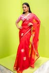 Buy_MEHER BY ISLIE_Red Kora Silk Printed V-neck Gulal Saree With Blouse _at_Aza_Fashions