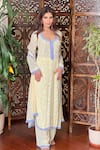 Buy_LABEL AISHWARYRIKA_Yellow Georgette Embroidery Chikankari Leaf Neck Aniyah Kurta Palazzo Set _Online_at_Aza_Fashions