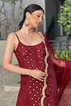 LABEL AISHWARYRIKA_Red Georgette Embroidery Chikankari Scoop Neck Cherry Cola Kurta Set _at_Aza_Fashions