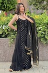 Shop_LABEL AISHWARYRIKA_Black Georgette Embroidery Chikankari Scoop Neck Kurta Set _at_Aza_Fashions