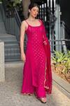 Buy_LABEL AISHWARYRIKA_Pink Georgette Embroidery Mukaish Scoop Neck Chikankari Strappy Kurta Set _at_Aza_Fashions