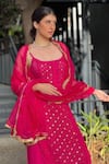 Shop_LABEL AISHWARYRIKA_Pink Georgette Embroidery Mukaish Scoop Neck Chikankari Strappy Kurta Set _at_Aza_Fashions