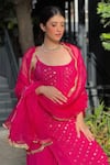 LABEL AISHWARYRIKA_Pink Georgette Embroidery Mukaish Scoop Neck Chikankari Strappy Kurta Set _Online_at_Aza_Fashions