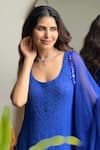 LABEL AISHWARYRIKA_Blue Georgette Embroidery Chikankari Scoop Neck Floral Stripe Kurta Set _at_Aza_Fashions