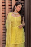 Shop_LABEL AISHWARYRIKA_Yellow Georgette Embroidery Chikankari Scoop Neck Rose Kurta Gharara Set _at_Aza_Fashions