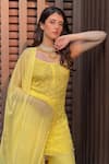 Buy_LABEL AISHWARYRIKA_Yellow Georgette Embroidery Chikankari Scoop Neck Rose Kurta Gharara Set _Online_at_Aza_Fashions