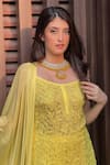 Shop_LABEL AISHWARYRIKA_Yellow Georgette Embroidery Chikankari Scoop Neck Rose Kurta Gharara Set _Online_at_Aza_Fashions