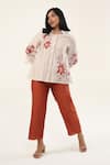 Buy_ORIGANI_Off White Chanderi Silk Lining Cotton Blossom Applique Shirt With Pant _at_Aza_Fashions