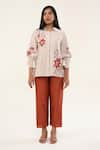 Shop_ORIGANI_Off White Chanderi Silk Lining Cotton Blossom Applique Shirt With Pant _at_Aza_Fashions