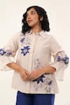 Shop_ORIGANI_Off White Chanderi Silk Lining Cotton Embroidery Bloom Applique Shirt _at_Aza_Fashions