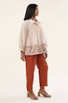 Shop_ORIGANI_Off White Chanderi Silk Lining Cotton Embroidery Flora Pintucked Yoke Shirt _at_Aza_Fashions