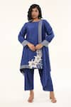 Buy_ORIGANI_Blue Chanderi Silk Lining Cotton Applique And Thread Asymmetric Kurta With Pant _at_Aza_Fashions