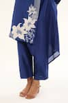 Shop_ORIGANI_Blue Chanderi Silk Lining Cotton Applique And Thread Asymmetric Kurta With Pant _Online_at_Aza_Fashions