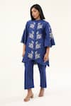 Buy_ORIGANI_Blue Chanderi Silk Lining Cotton Applique Phool Asymmetric Kurta With Pant _at_Aza_Fashions