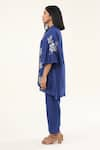 Shop_ORIGANI_Blue Chanderi Silk Lining Cotton Applique Phool Asymmetric Kurta With Pant _Online_at_Aza_Fashions