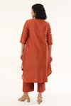 ORIGANI_Orange Chanderi Silk Lining Cotton Applique Bloom Asymmetric Kurta With Pant _Online_at_Aza_Fashions