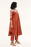 Shop_ORIGANI_Orange Chanderi Silk Lining Cotton Applique Bloom Asymmetric Kurta With Pant _at_Aza_Fashions