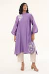 Buy_ORIGANI_Purple Chanderi Silk Lining Cotton Applique Phool High Low Kurta With Pant _at_Aza_Fashions