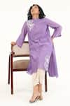 ORIGANI_Purple Chanderi Silk Lining Cotton Applique Phool High Low Kurta With Pant _at_Aza_Fashions