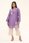 Buy_ORIGANI_Purple Chanderi Silk Lining Cotton Applique Flora Bloom Stand Kurta With Pant _at_Aza_Fashions