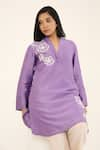 ORIGANI_Purple Chanderi Silk Lining Cotton Applique Flora Bloom Stand Kurta With Pant _at_Aza_Fashions