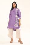 Buy_ORIGANI_Purple Chanderi Silk Lining Cotton Applique High Low Kurta With Pant _at_Aza_Fashions