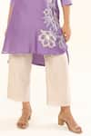 Buy_ORIGANI_Purple Chanderi Silk Lining Cotton Applique High Low Kurta With Pant _Online_at_Aza_Fashions