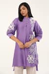 Shop_ORIGANI_Purple Chanderi Silk Lining Cotton Applique High Low Kurta With Pant _at_Aza_Fashions