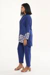 Shop_ORIGANI_Blue Chanderi Silk Lining Cotton Applique Flowerbed Henley Shirt With Pant _Online_at_Aza_Fashions