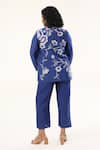 Shop_ORIGANI_Blue Chanderi Silk Lining Cotton Applique Floral Vine Open Jacket Pant Set _at_Aza_Fashions