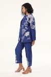 ORIGANI_Blue Chanderi Silk Lining Cotton Applique Floral Vine Open Round Neck Jacket _Online_at_Aza_Fashions