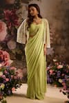 Buy_Saniya Sharma_Green Pre-draped Saree Chiffon Embellished Sequin Blouse Set With Cape _at_Aza_Fashions