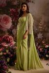 Saniya Sharma_Green Pre-draped Saree Chiffon Embellished Sequin Blouse Set With Cape _Online_at_Aza_Fashions