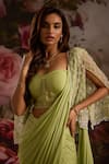 Buy_Saniya Sharma_Green Pre-draped Saree Chiffon Embellished Sequin Blouse Set With Cape _Online_at_Aza_Fashions