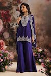 Buy_Saniya Sharma_Purple Kurta And Sharara Silk Embroidery Sequin Cape Open Scallop Border Set _at_Aza_Fashions