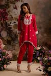 Buy_Saniya Sharma_Red Kurta Silk Embroidery Bead Round Floral Yoke And Tulip Pant Set _at_Aza_Fashions